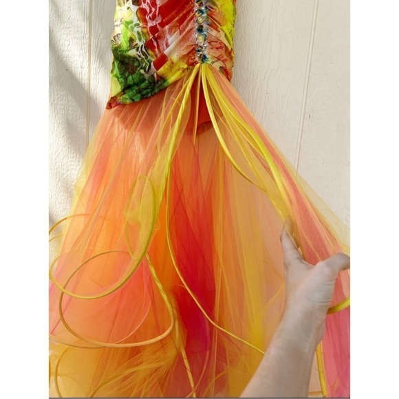 Panoply Sz 8 Long Strapless Formal Ruched Tulle Trumpet Gown Dress - Picture 3 of 16